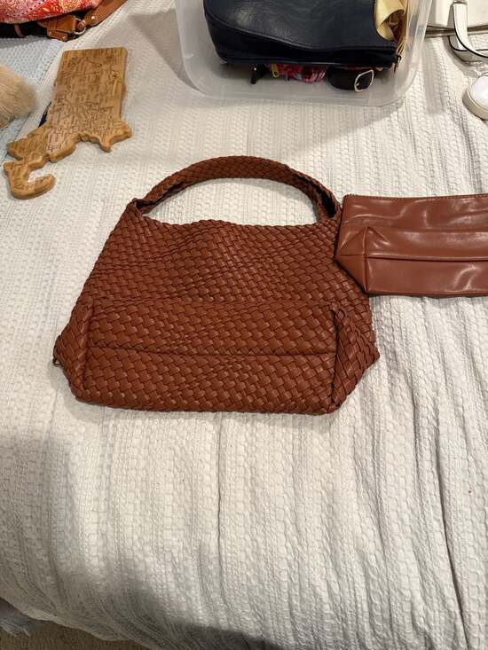 Vegan Leather Hand-Woven Tote Handbag - Picture 3 of 7